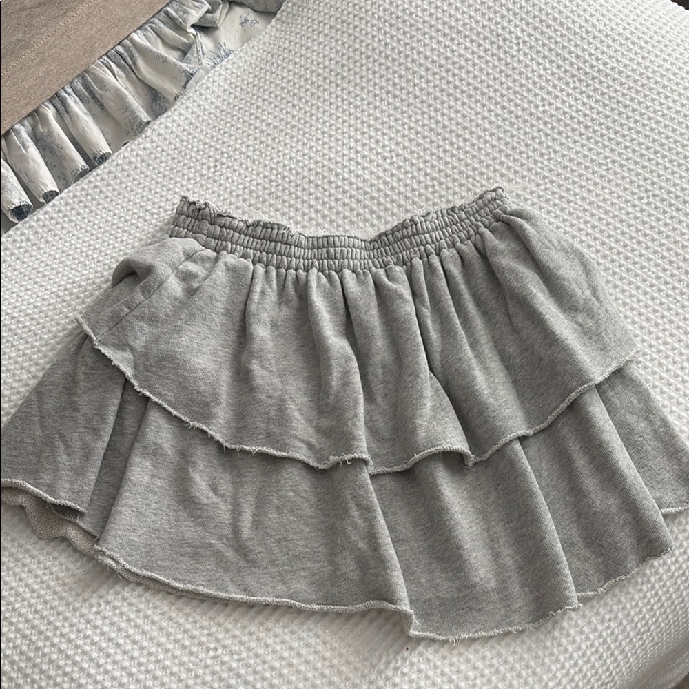 Aerie Gray Smocked Tiered Mini Skirt